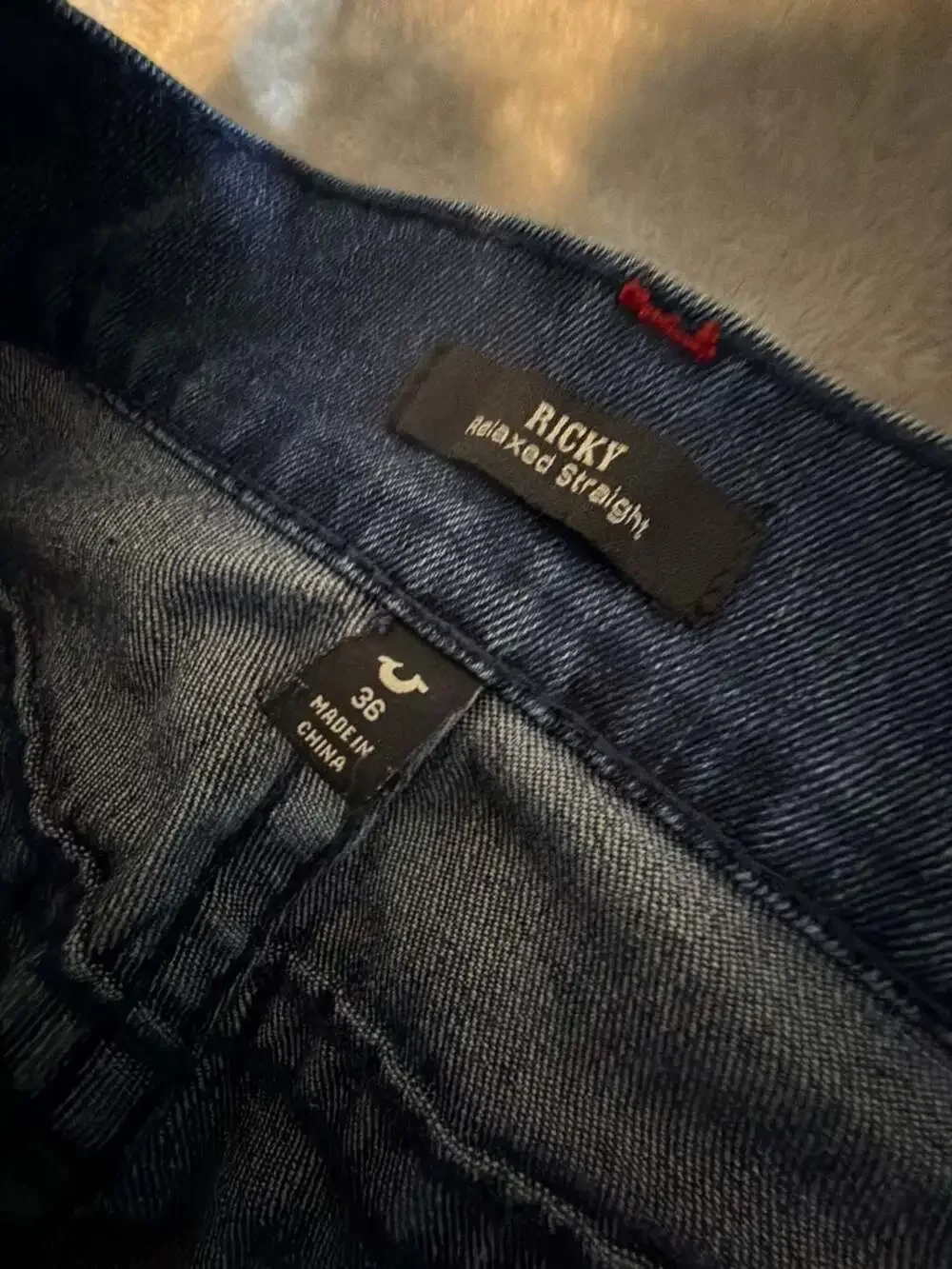True Religion Ricky Big T Flap Straight Jeans Dark Shivering Wash Size 36